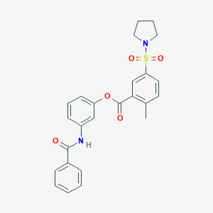 molecular formula C25H24N2O5S B341819 3-(Benzoylamino)phenyl 2-methyl-5-(1-pyrrolidinylsulfonyl)benzoate 