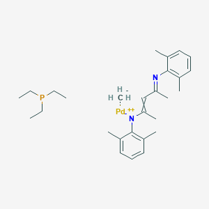 molecular formula C28H44N2PPd+ B3418300 Carbanide;(2,6-dimethylphenyl)-[4-(2,6-dimethylphenyl)iminopent-2-en-2-yl]azanide;palladium(2+);triethylphosphane CAS No. 1224879-40-6