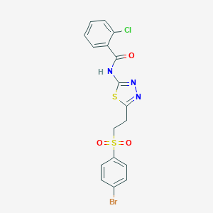 molecular formula C17H13BrClN3O3S2 B341994 N-(5-{2-[(4-bromophenyl)sulfonyl]ethyl}-1,3,4-thiadiazol-2-yl)-2-chlorobenzamide 