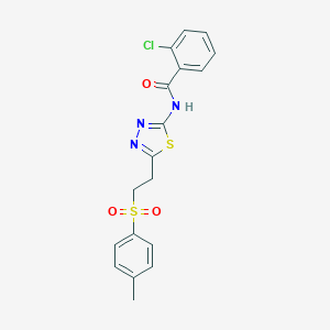 molecular formula C18H16ClN3O3S2 B341995 2-chloro-N-(5-{2-[(4-methylphenyl)sulfonyl]ethyl}-1,3,4-thiadiazol-2-yl)benzamide 