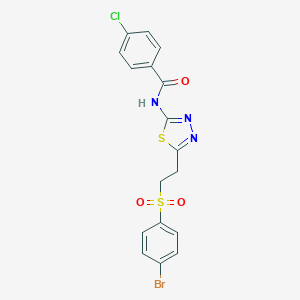 molecular formula C17H13BrClN3O3S2 B341999 N-(5-{2-[(4-bromophenyl)sulfonyl]ethyl}-1,3,4-thiadiazol-2-yl)-4-chlorobenzamide 