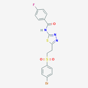 molecular formula C17H13BrFN3O3S2 B342000 N-(5-{2-[(4-bromophenyl)sulfonyl]ethyl}-1,3,4-thiadiazol-2-yl)-4-fluorobenzamide 