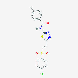molecular formula C18H16ClN3O3S2 B342001 N-(5-{2-[(4-chlorophenyl)sulfonyl]ethyl}-1,3,4-thiadiazol-2-yl)-4-methylbenzamide 