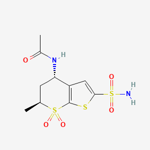 molecular formula C10H14N2O5S3 B3420688 N-((4S,6S)-6-Methyl-7,7-dioxido-2-sulfamoyl-5,6-dihydro-4H-thieno[2,3-b]thiopyran-4-yl)acetamide CAS No. 199734-58-2