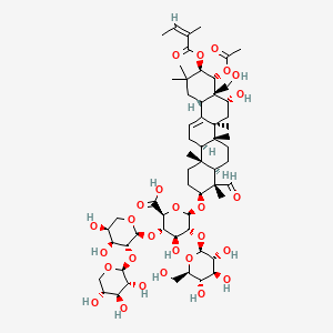 molecular formula C59H90O27 B3421566 (2S,3S,4S,5R,6R)-6-[[(3S,4S,4aR,6aR,6bS,8R,8aR,9R,10R,12aS,14aR,14bR)-9-acetyloxy-4-formyl-8-hydroxy-8a-(hydroxymethyl)-4,6a,6b,11,11,14b-hexamethyl-10-[(Z)-2-methylbut-2-enoyl]oxy-1,2,3,4a,5,6,7,8,9,10,12,12a,14,14a-tetradecahydropicen-3-yl]oxy]-3-[(2S,3R,4S,5S)-4,5-dihydroxy-3-[(2S,3R,4S,5R)-3,4,5-trihydroxyoxan-2-yl]oxyoxan-2-yl]oxy-4-hydroxy-5-[(2S,3R,4S,5S,6R)-3,4,5-trihydroxy-6-(hydroxymethyl)oxan-2-yl]oxyoxane-2-carboxylic acid CAS No. 220114-28-3