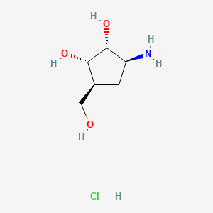 molecular formula C6H14ClNO3 B3421584 (1S,2R,3S,5S)-3-Amino-5-(hydroxymethyl)cyclopentane-1,2-diol hydrochloride CAS No. 220497-88-1