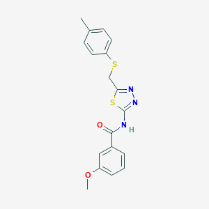 molecular formula C18H17N3O2S2 B342230 3-methoxy-N-(5-{[(4-methylphenyl)sulfanyl]methyl}-1,3,4-thiadiazol-2-yl)benzamide 