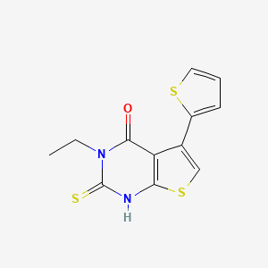 molecular formula C12H10N2OS3 B3422516 3-ethyl-2-sulfanylidene-5-thiophen-2-yl-1H-thieno[2,3-d]pyrimidin-4-one CAS No. 257870-40-9