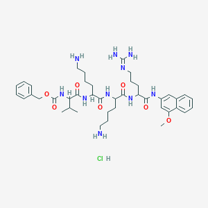molecular formula C42H65Cl3N10O7 B034236 Benzyl N-[1-[[6-amino-1-[[6-amino-1-[[5-(diaminomethylideneamino)-1-[(4-methoxynaphthalen-2-yl)amino]-1-oxopentan-2-yl]amino]-1-oxohexan-2-yl]amino]-1-oxohexan-2-yl]amino]-3-methyl-1-oxobutan-2-yl]carbamate;hydrochloride CAS No. 100900-15-0