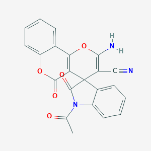 molecular formula C22H13N3O5 B342368 1'-acetyl-2-amino-1',3'-dihydro-2',5-dioxospiro(4H,5H-pyrano[3,2-c]chromene-4,3'-[2'H]-indole)-3-carbonitrile 