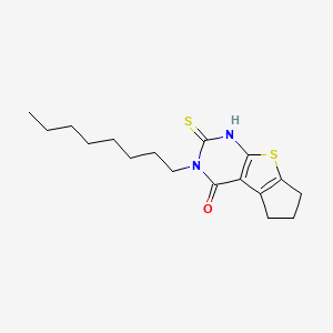 molecular formula C17H24N2OS2 B3424994 11-Octyl-10-sulfanyl-7-thia-9,11-diazatricyclo[6.4.0.0^{2,6}]dodeca-1(8),2(6),9-trien-12-one CAS No. 380436-99-7