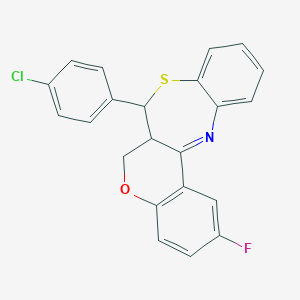 molecular formula C22H15ClFNOS B342502 7-(4-chlorophenyl)-2-fluoro-6a,7-dihydro-6H-chromeno[3,4-c][1,5]benzothiazepine 