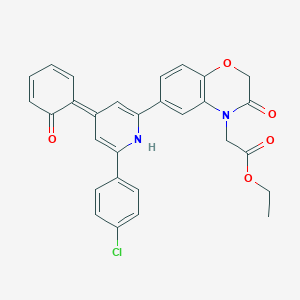 ethyl 2-[6-[(4E)-6-(4-chlorophenyl)-4-(6-oxocyclohexa-2,4-dien-1-ylidene)-1H-pyridin-2-yl]-3-oxo-1,4-benzoxazin-4-yl]acetate