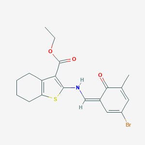molecular formula C19H20BrNO3S B342618 ethyl 2-[[(Z)-(3-bromo-5-methyl-6-oxocyclohexa-2,4-dien-1-ylidene)methyl]amino]-4,5,6,7-tetrahydro-1-benzothiophene-3-carboxylate 