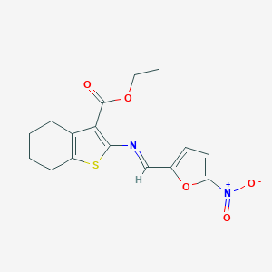 molecular formula C16H16N2O5S B342661 Ethyl 2-[({5-nitro-2-furyl}methylene)amino]-4,5,6,7-tetrahydro-1-benzothiophene-3-carboxylate 