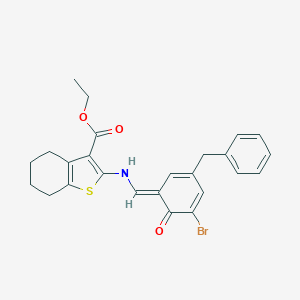molecular formula C25H24BrNO3S B342666 ethyl 2-[[(E)-(3-benzyl-5-bromo-6-oxocyclohexa-2,4-dien-1-ylidene)methyl]amino]-4,5,6,7-tetrahydro-1-benzothiophene-3-carboxylate 