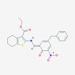 molecular formula C25H24N2O5S B342675 ethyl 2-[[(E)-(3-benzyl-5-nitro-6-oxocyclohexa-2,4-dien-1-ylidene)methyl]amino]-4,5,6,7-tetrahydro-1-benzothiophene-3-carboxylate 