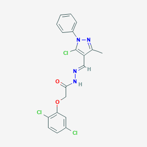 molecular formula C19H15Cl3N4O2 B342700 N'-[(5-chloro-3-methyl-1-phenyl-1H-pyrazol-4-yl)methylene]-2-(2,5-dichlorophenoxy)acetohydrazide 
