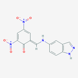 molecular formula C14H9N5O5 B342712 (6E)-6-[(1H-indazol-5-ylamino)methylidene]-2,4-dinitrocyclohexa-2,4-dien-1-one 