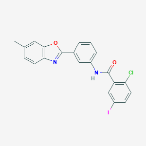 molecular formula C21H14ClIN2O2 B342729 2-Chloro-5-iodo-N-[3-(6-methyl-benzooxazol-2-yl)-phenyl]-benzamide 