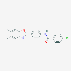 molecular formula C22H17ClN2O2 B342765 4-chloro-N-[4-(5,6-dimethyl-1,3-benzoxazol-2-yl)phenyl]benzamide 