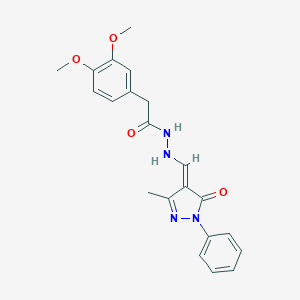 molecular formula C21H22N4O4 B342790 2-(3,4-dimethoxyphenyl)-N'-[(E)-(3-methyl-5-oxo-1-phenylpyrazol-4-ylidene)methyl]acetohydrazide 