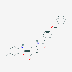 molecular formula C28H22N2O4 B342799 N-[(3Z)-3-(6-methyl-3H-1,3-benzoxazol-2-ylidene)-4-oxocyclohexa-1,5-dien-1-yl]-4-phenylmethoxybenzamide 