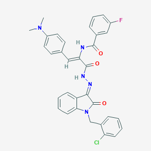 molecular formula C33H27ClFN5O3 B342829 N-[(Z)-3-[(2E)-2-[1-[(2-chlorophenyl)methyl]-2-oxoindol-3-ylidene]hydrazinyl]-1-[4-(dimethylamino)phenyl]-3-oxoprop-1-en-2-yl]-3-fluorobenzamide 