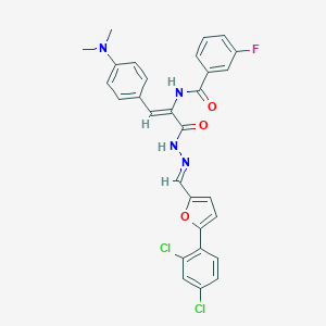 molecular formula C29H23Cl2FN4O3 B342830 N-{1-[(2-{[5-(2,4-dichlorophenyl)-2-furyl]methylene}hydrazino)carbonyl]-2-[4-(dimethylamino)phenyl]vinyl}-3-fluorobenzamide 