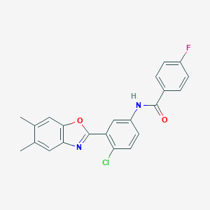molecular formula C22H16ClFN2O2 B342917 N-[4-chloro-3-(5,6-dimethyl-1,3-benzoxazol-2-yl)phenyl]-4-fluorobenzamide 
