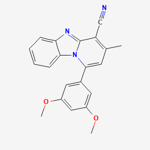 molecular formula C21H17N3O2 B3429198 13-(3,5-Dimethoxyphenyl)-11-methyl-1,8-diazatricyclo[7.4.0.0^{2,7}]trideca-2(7),3,5,8,10,12-hexaene-10-carbonitrile CAS No. 730950-08-0