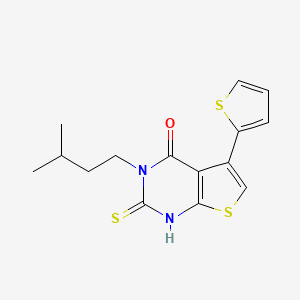 molecular formula C15H16N2OS3 B3429236 3-(3-methylbutyl)-2-sulfanyl-5-(thiophen-2-yl)-3H,4H-thieno[2,3-d]pyrimidin-4-one CAS No. 731827-19-3