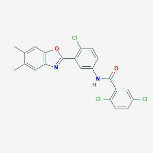 molecular formula C22H15Cl3N2O2 B342930 2,5-dichloro-N-[4-chloro-3-(5,6-dimethyl-1,3-benzoxazol-2-yl)phenyl]benzamide 