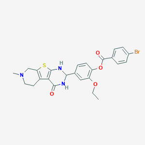 molecular formula C25H24BrN3O4S B342972 2-Ethoxy-4-(7-methyl-4-oxo-1,2,3,4,5,6,7,8-octahydropyrido[4',3':4,5]thieno[2,3-d]pyrimidin-2-yl)phenyl 4-bromobenzoate 