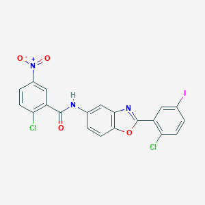 2-chloro-N-[2-(2-chloro-5-iodophenyl)-1,3-benzoxazol-5-yl]-5-nitrobenzamide