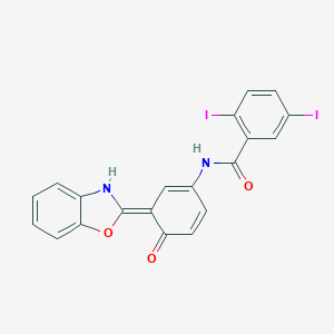 N-[(3Z)-3-(3H-1,3-benzoxazol-2-ylidene)-4-oxocyclohexa-1,5-dien-1-yl]-2,5-diiodobenzamide