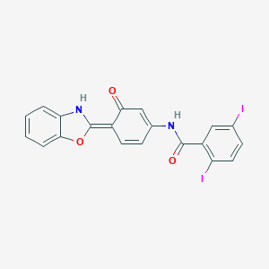 N-[(4E)-4-(3H-1,3-benzoxazol-2-ylidene)-3-oxocyclohexa-1,5-dien-1-yl]-2,5-diiodobenzamide