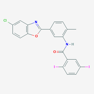 molecular formula C21H13ClI2N2O2 B342986 N-[5-(5-chloro-1,3-benzoxazol-2-yl)-2-methylphenyl]-2,5-diiodobenzamide 