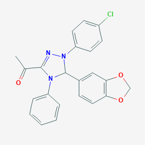molecular formula C23H18ClN3O3 B343002 1-[5-(1,3-benzodioxol-5-yl)-1-(4-chlorophenyl)-4-phenyl-4,5-dihydro-1H-1,2,4-triazol-3-yl]ethanone 