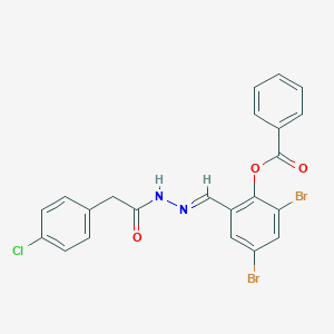 molecular formula C22H15Br2ClN2O3 B343122 2,4-dibromo-6-[(E)-{2-[(4-chlorophenyl)acetyl]hydrazinylidene}methyl]phenyl benzoate 