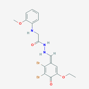 N'-[(Z)-(2,3-dibromo-5-ethoxy-4-oxocyclohexa-2,5-dien-1-ylidene)methyl]-2-(2-methoxyanilino)acetohydrazide