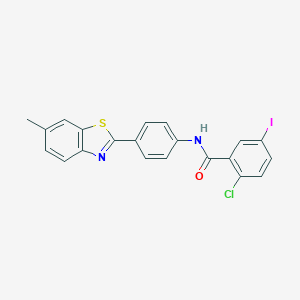 molecular formula C21H14ClIN2OS B343170 2-Chloro-5-iodo-N-[4-(6-methyl-benzothiazol-2-yl)-phenyl]-benzamide 