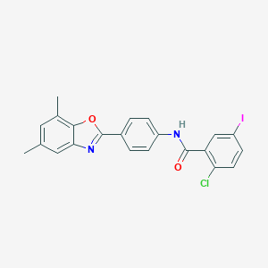 molecular formula C22H16ClIN2O2 B343171 2-chloro-N-[4-(5,7-dimethyl-1,3-benzoxazol-2-yl)phenyl]-5-iodobenzamide 