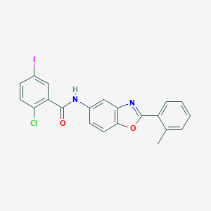 molecular formula C21H14ClIN2O2 B343177 2-Chloro-5-iodo-N-(2-o-tolyl-benzooxazol-5-yl)-benzamide 