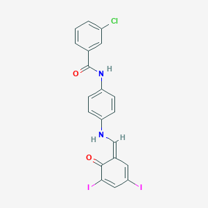3-chloro-N-[4-[[(Z)-(3,5-diiodo-6-oxocyclohexa-2,4-dien-1-ylidene)methyl]amino]phenyl]benzamide