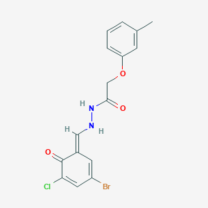 N'-[(E)-(3-bromo-5-chloro-6-oxocyclohexa-2,4-dien-1-ylidene)methyl]-2-(3-methylphenoxy)acetohydrazide