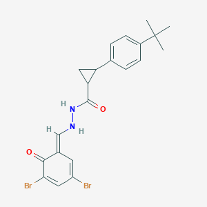 2-(4-tert-butylphenyl)-N'-[(E)-(3,5-dibromo-6-oxocyclohexa-2,4-dien-1-ylidene)methyl]cyclopropane-1-carbohydrazide