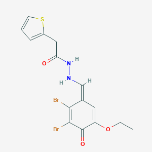 N'-[(Z)-(2,3-dibromo-5-ethoxy-4-oxocyclohexa-2,5-dien-1-ylidene)methyl]-2-thiophen-2-ylacetohydrazide