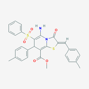 molecular formula C30H26N2O5S2 B343246 methyl (2Z)-5-amino-2-(4-methylbenzylidene)-7-(4-methylphenyl)-3-oxo-6-(phenylsulfonyl)-2,3-dihydro-7H-[1,3]thiazolo[3,2-a]pyridine-8-carboxylate 