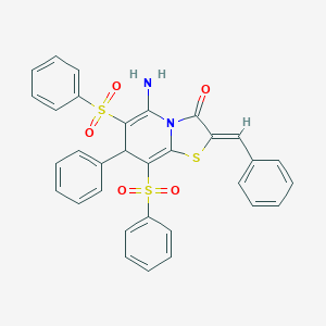 molecular formula C32H24N2O5S3 B343247 5-amino-2-benzylidene-7-phenyl-6,8-bis(phenylsulfonyl)-7H-[1,3]thiazolo[3,2-a]pyridin-3(2H)-one 